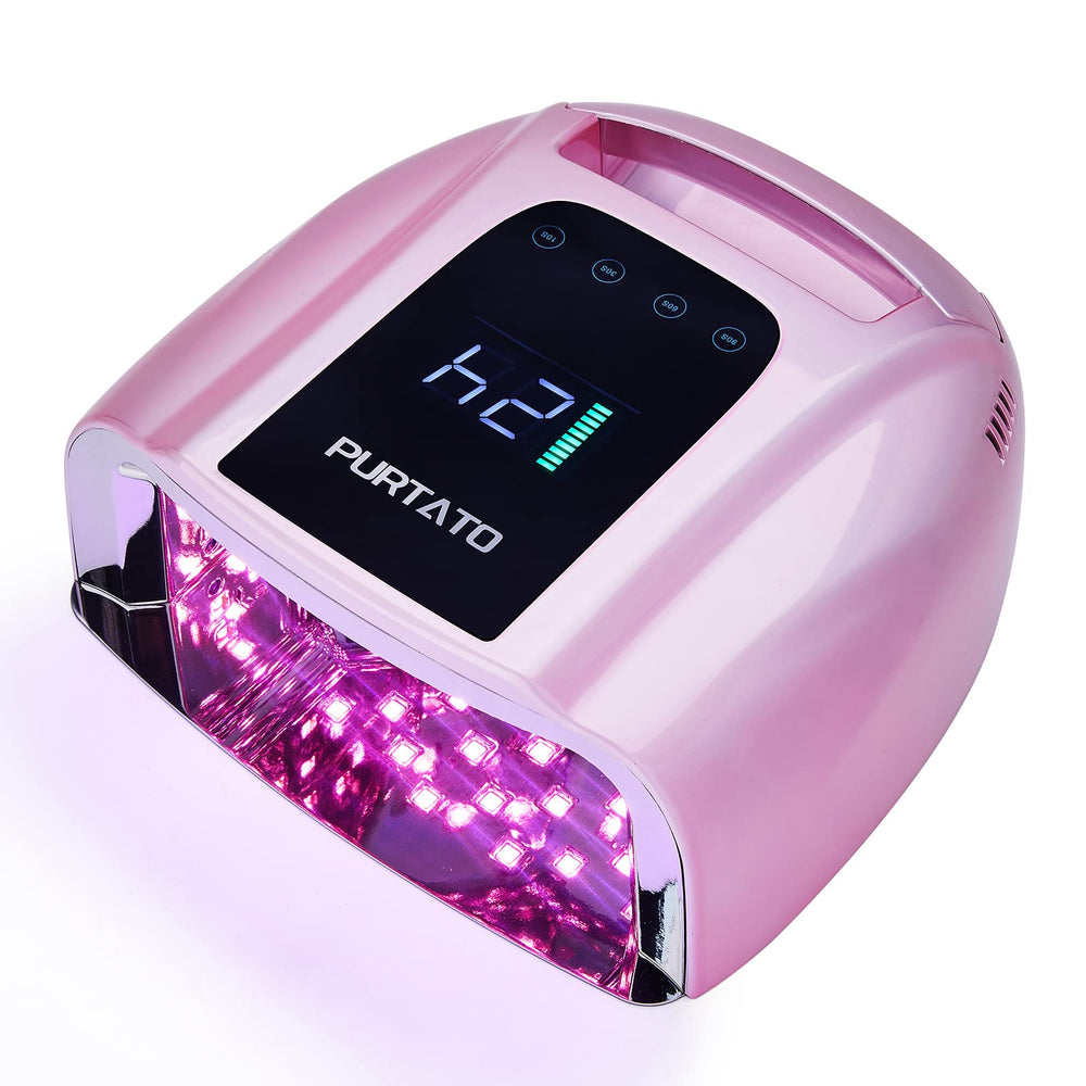 Purtato 96W UV LED nail lamp front view in plating pink for salon-grade curing.