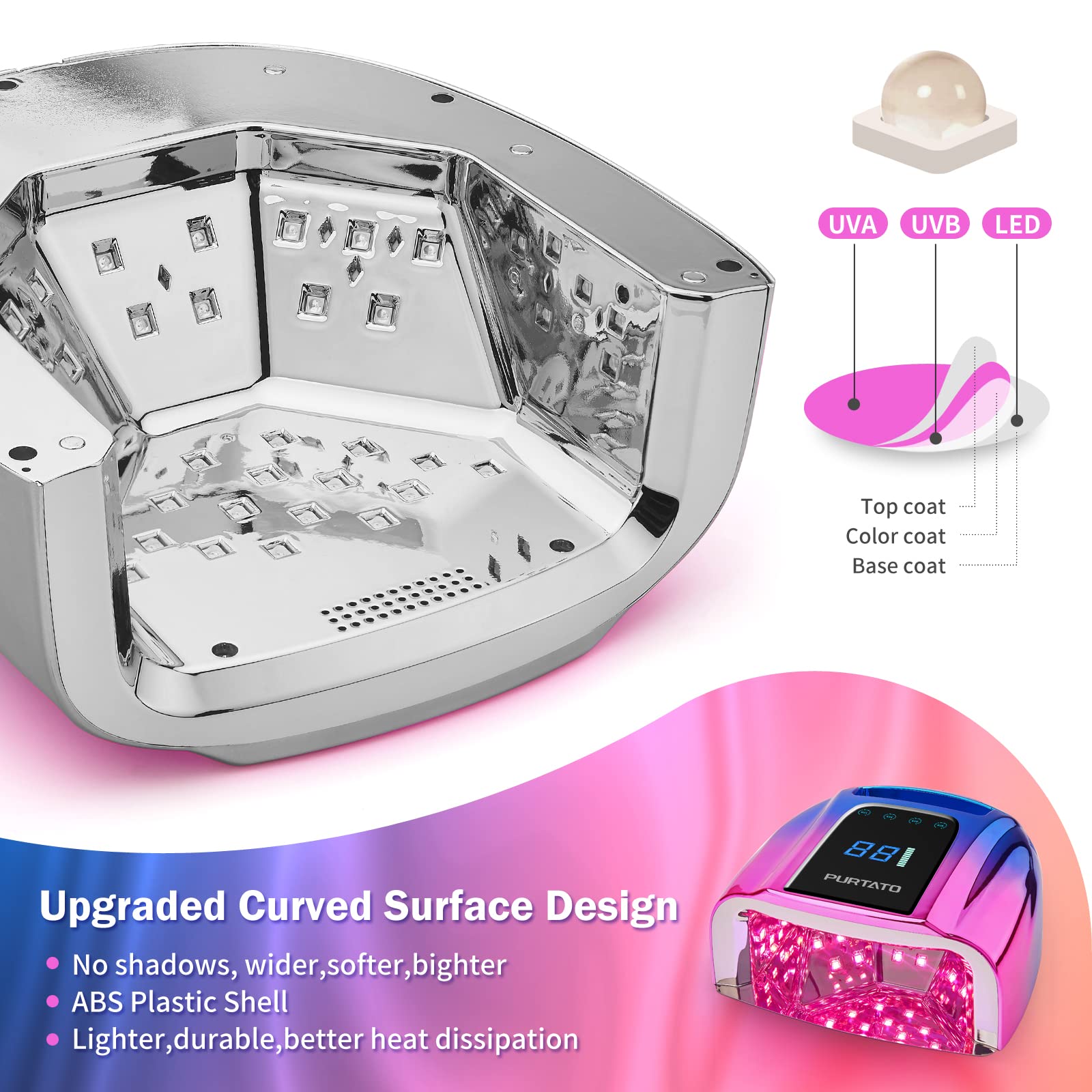 Purtato nail lamp 42 LED beads with 365nm and 405nm wavelengths for even curing