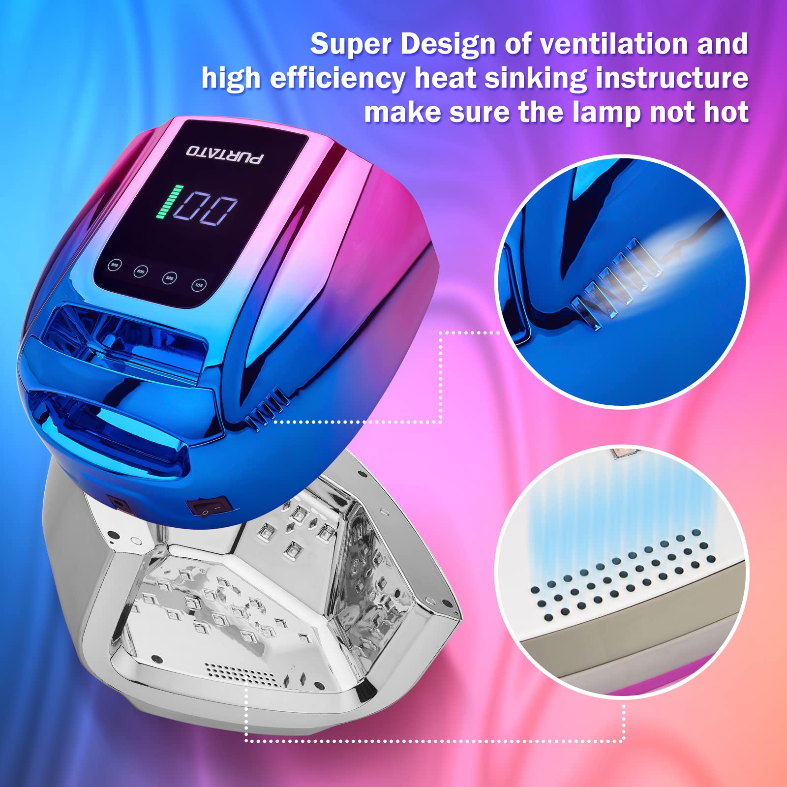 Purtato nail lamp smart infrared sensor activates on insert for convenience