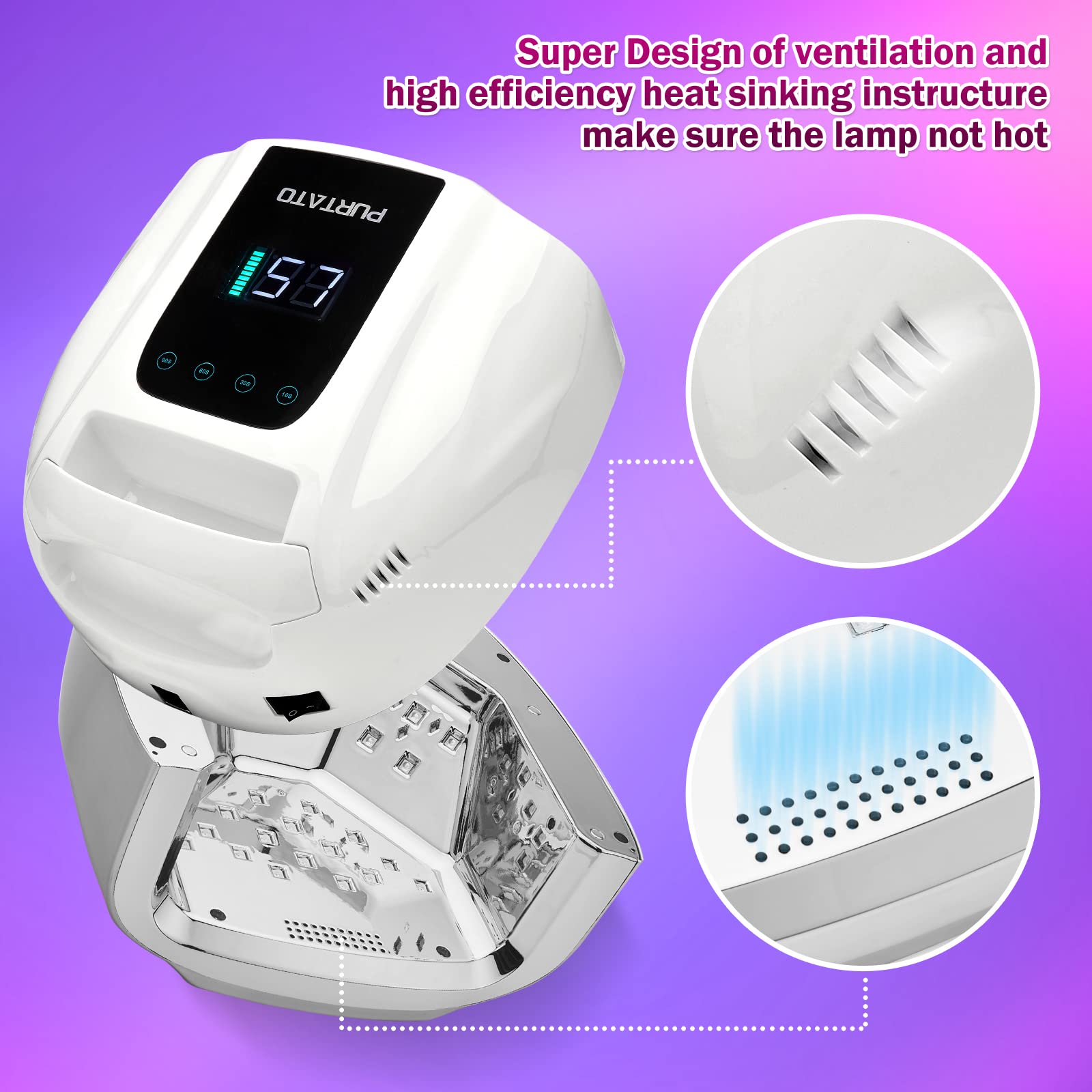 Purtato lamp LCD display and control panel with timer selection.