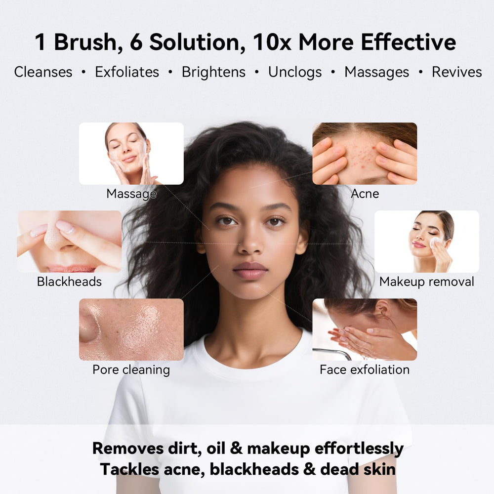 PURTIF bristle head for deeper exfoliation and pore cleansing.