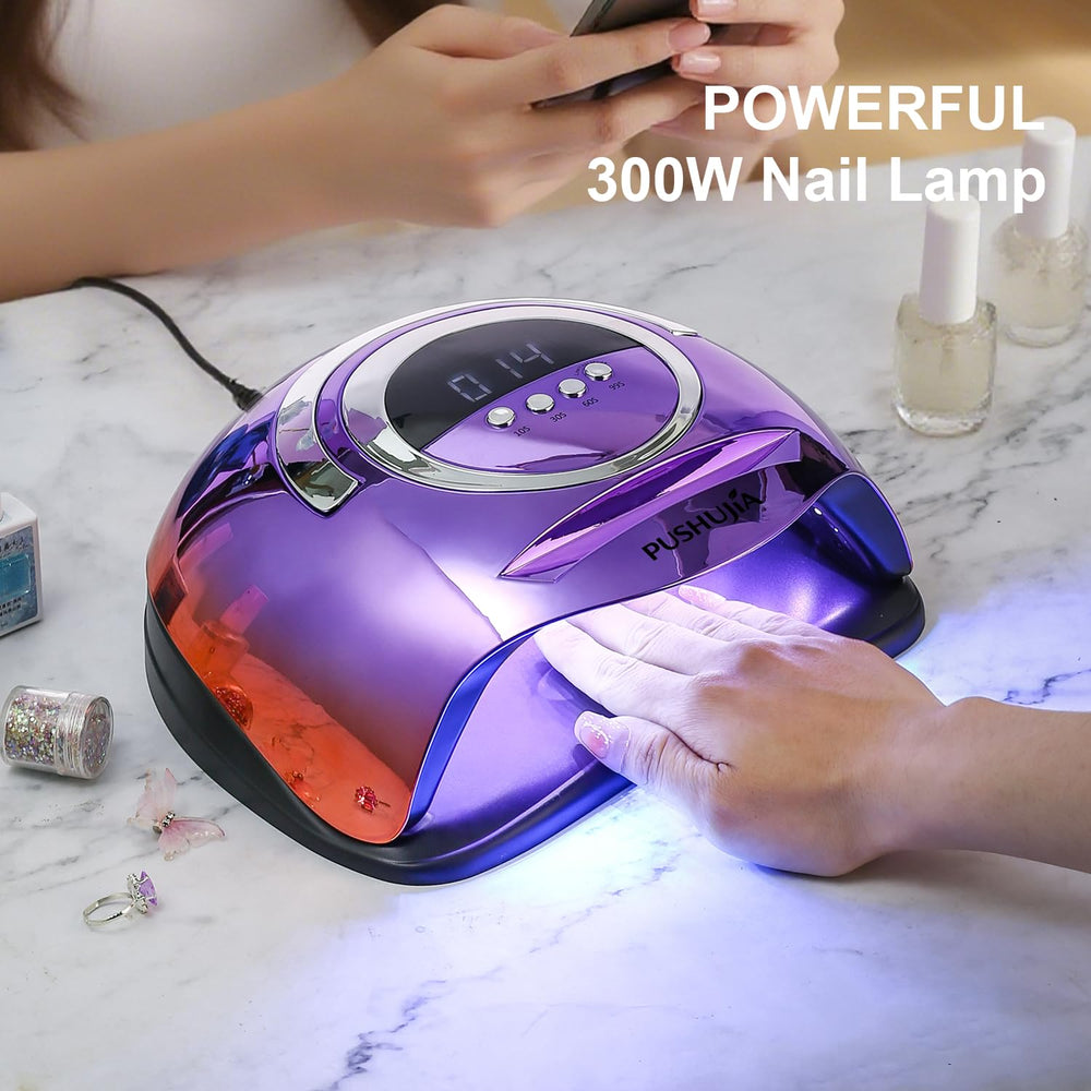 Pushujia 300W nail lamp top view shows compact design and controls