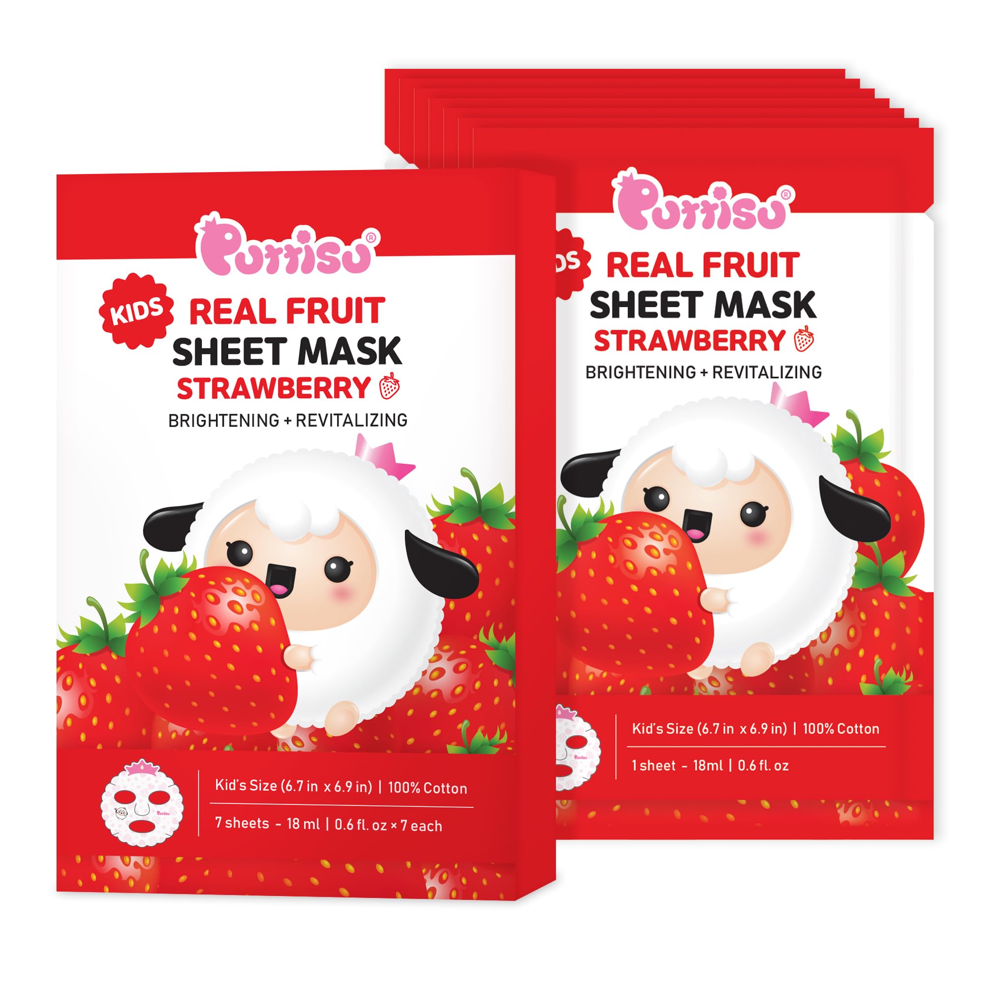 Puttisu real fruit essence droplets on mask illustrate nourishing moisture for delicate skin.