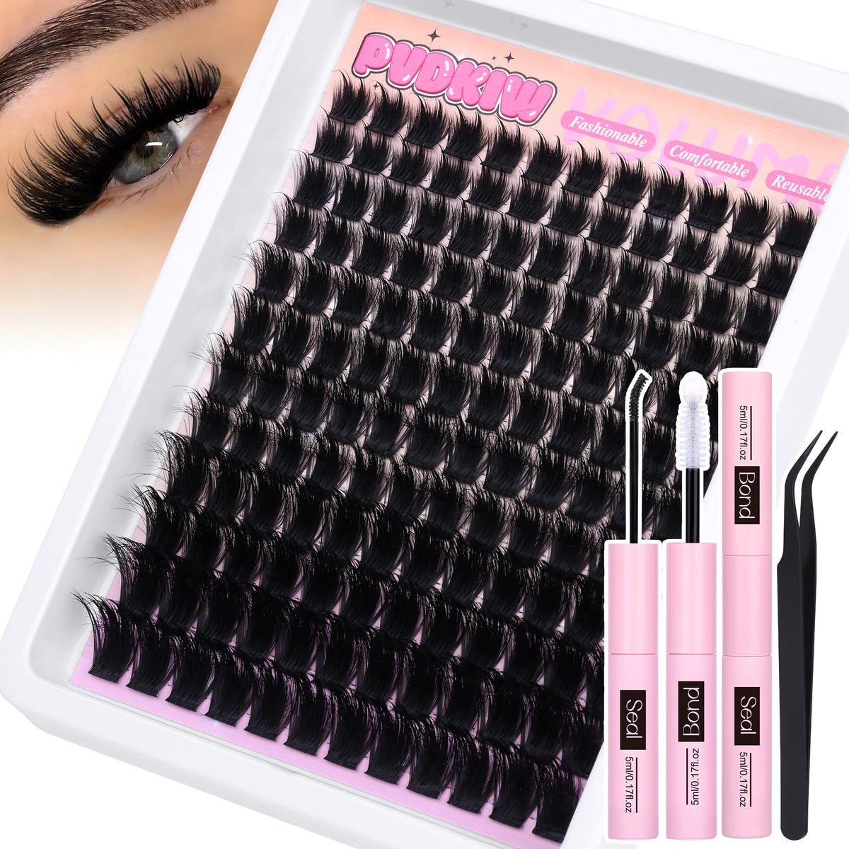 PVDKIW fluffy lash clusters spikes kit for salon-like drama at home.