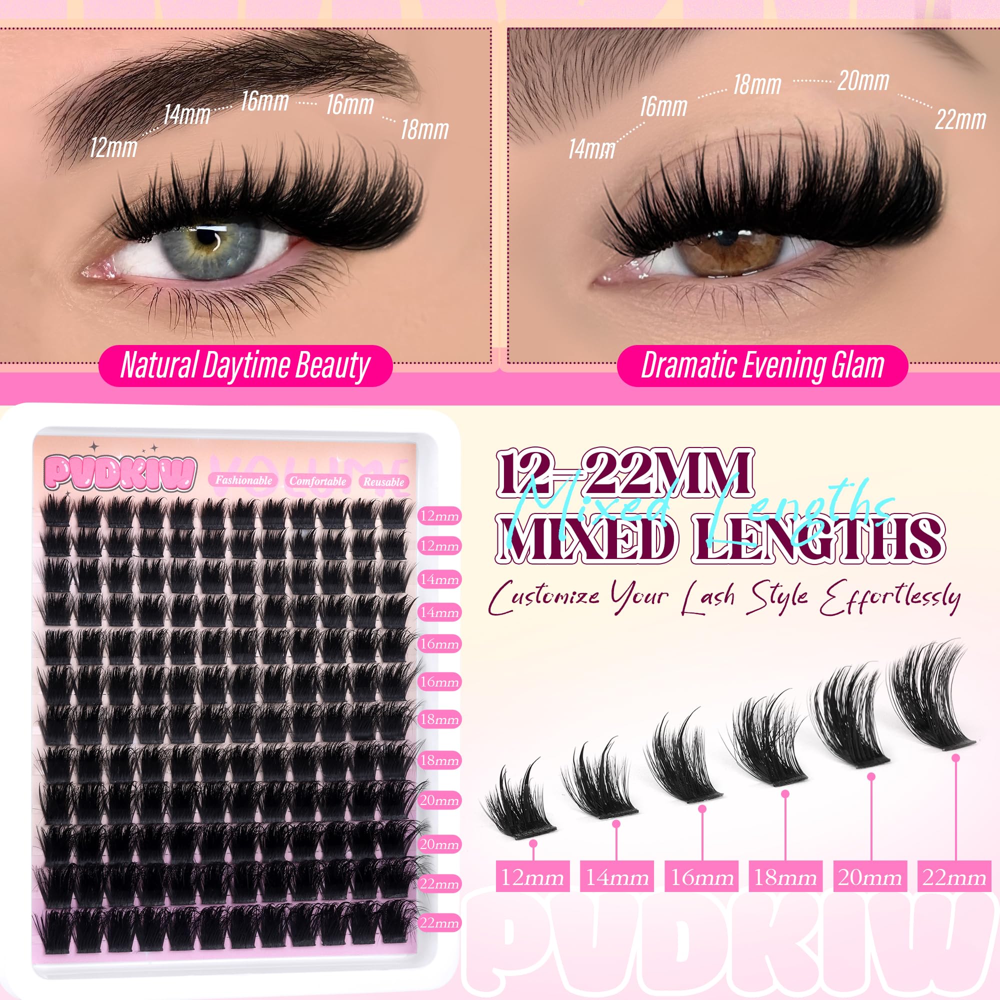 PVDKIW spikes lash clusters application for precise eye definition.