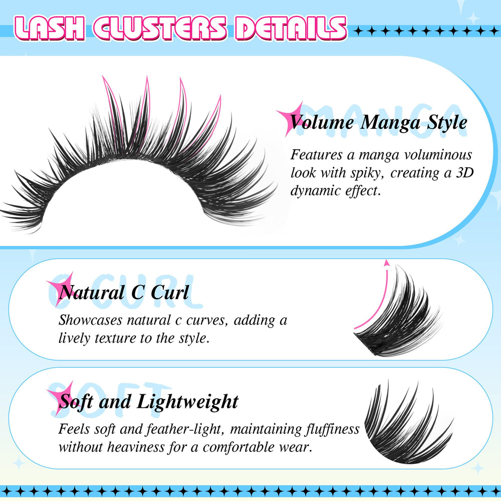 PVDKIW volume lash clusters 14mm wispy for fuller dramatic eyes