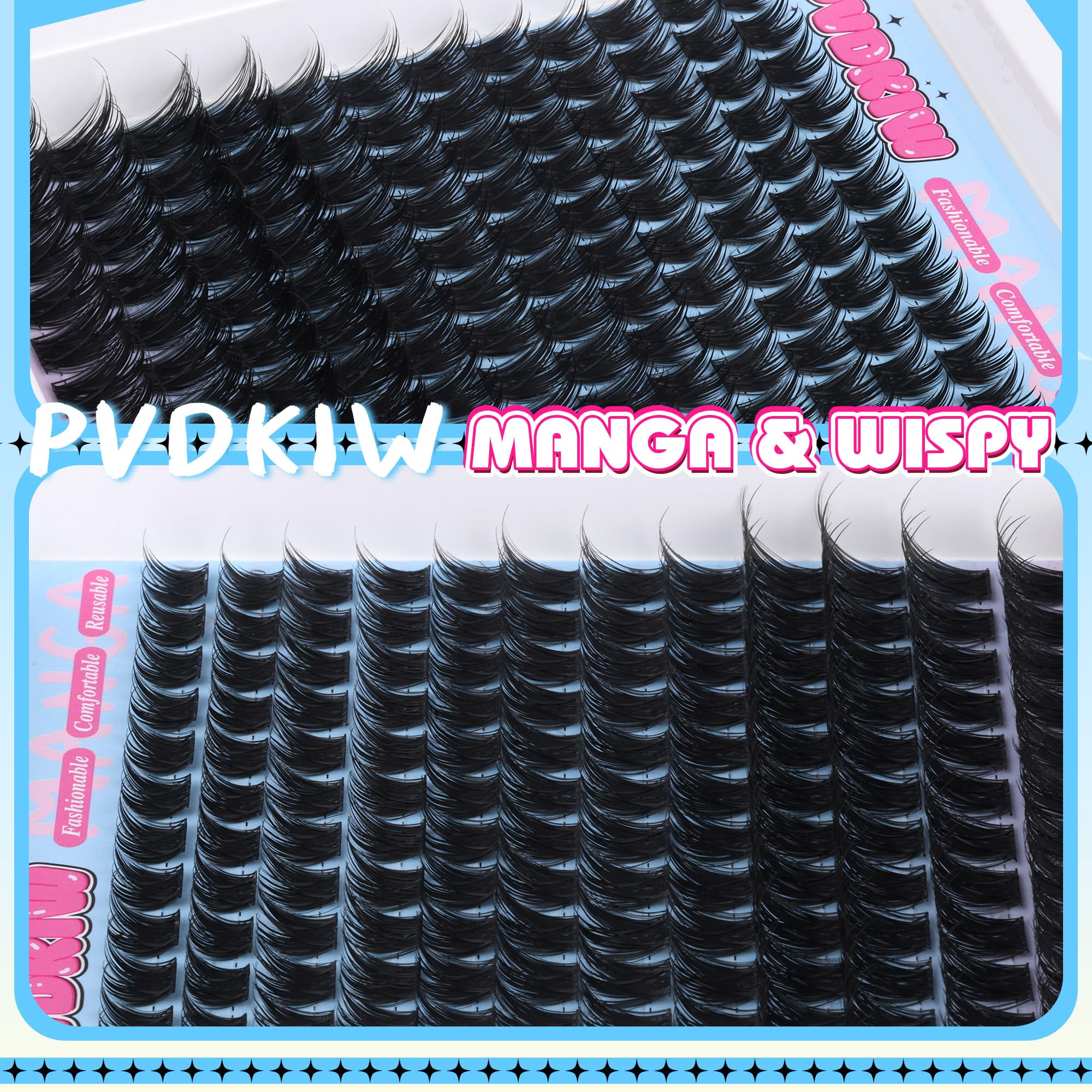 PVDKIW volume lash clusters 18mm wispy for high impact accents