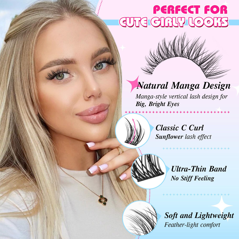 PVDKIW Wispy Lash Clusters 12mm close-up, adds soft volume for daytime glam.