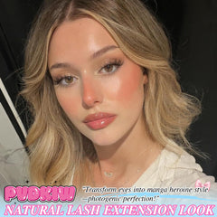PVDKIW Wispy Lash Clusters 16mm close-up, creates noticeable elongation for photos.