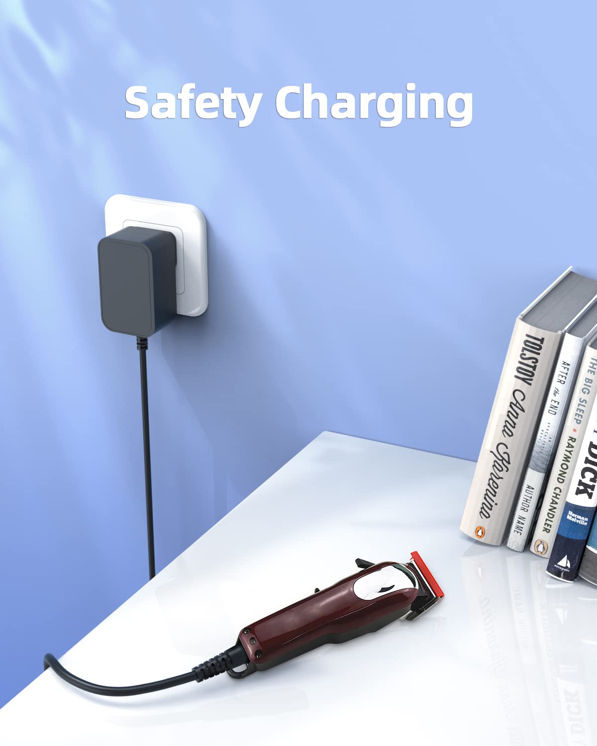 Pwept 4V charger safety protection label highlights quality assurance.