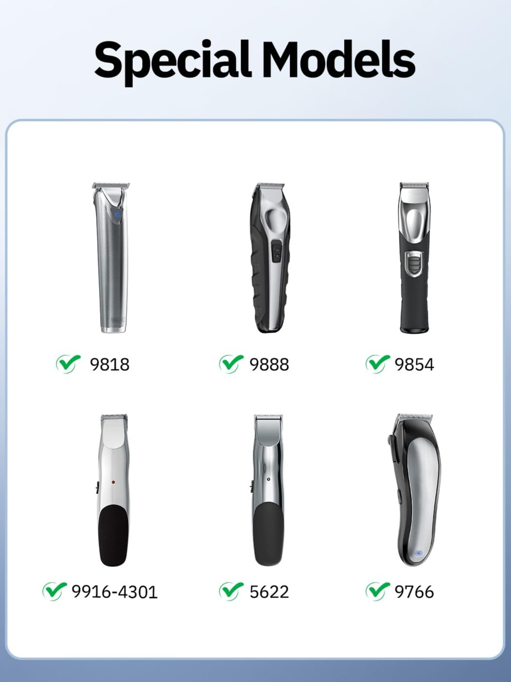 Pwept Wahl charger compatibility list shows broad model support.