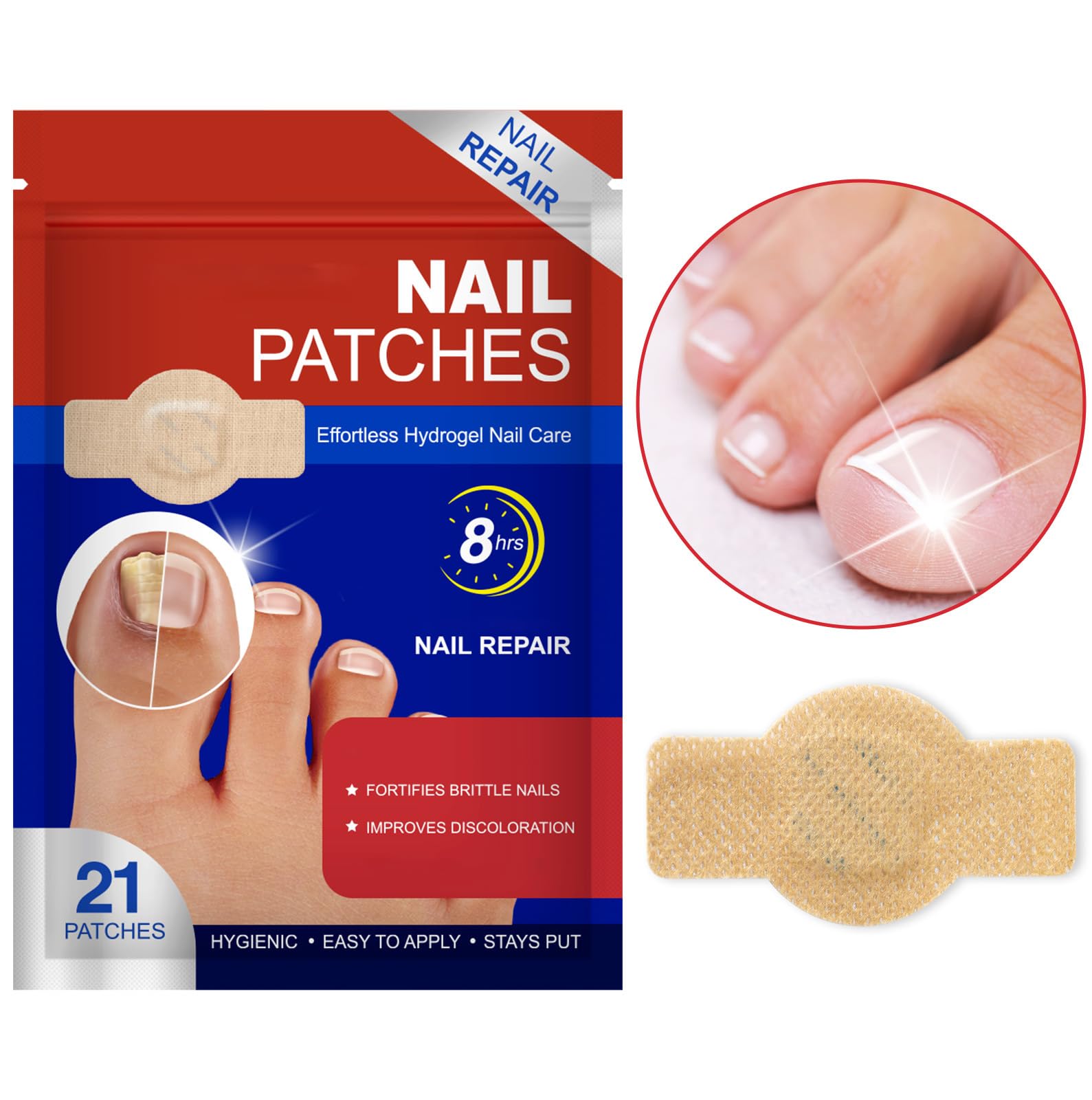 Pwkvsn patch on fingernail highlights sensitive-skin safety.