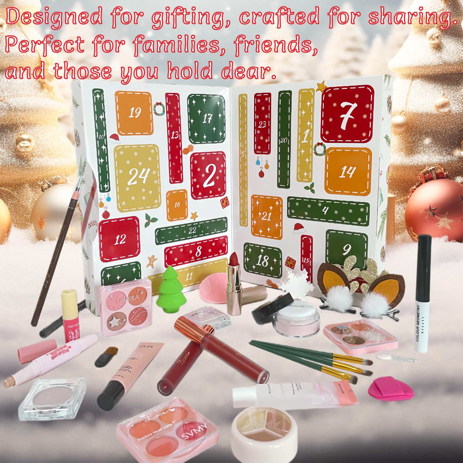 PWYSHXDF makeup advent calendar eye lip face essentials close-up shows pigment rich shadows