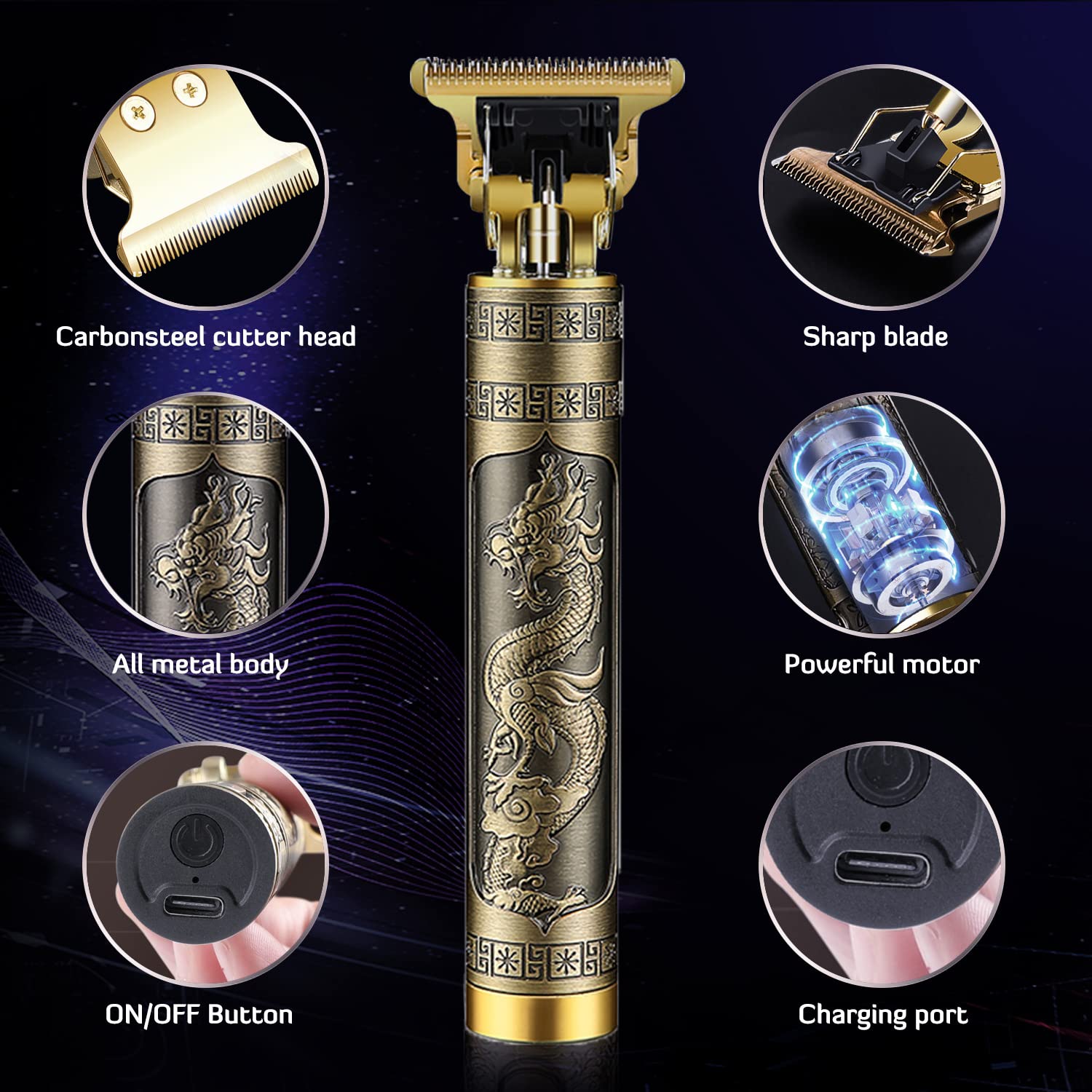 PXLISIE professional cordless hair trimmer ergonomic all-metal handle for comfort