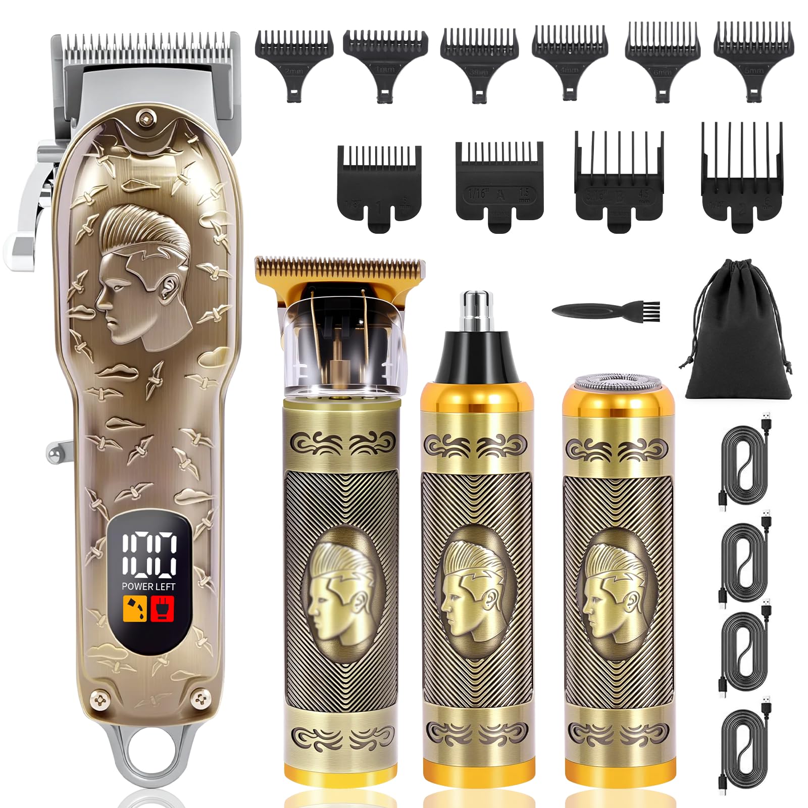 PXLISIE professional hair clipper set bronze main unit with LED display for precise grooming