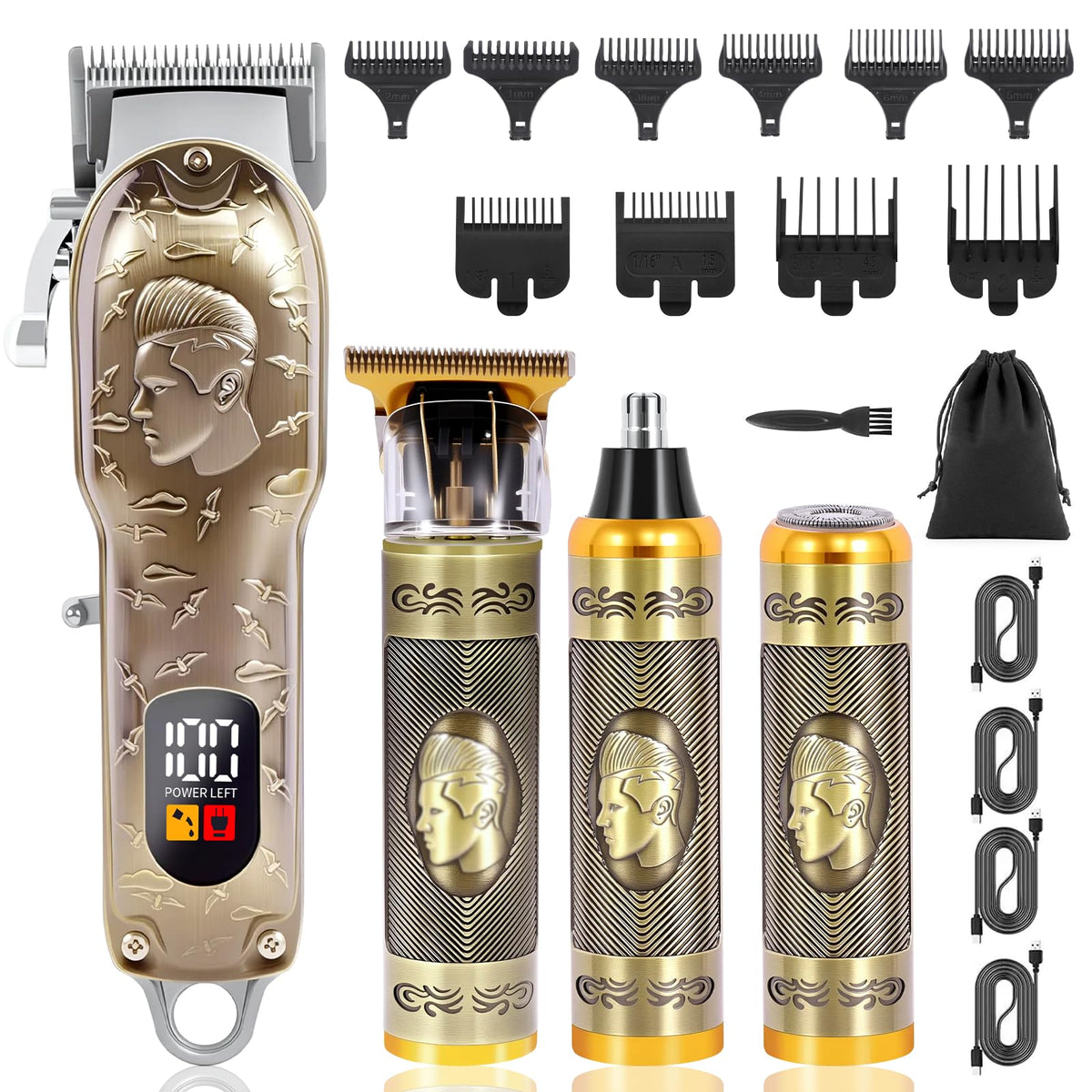 PXLISIE professional hair clipper set bronze main unit with LED display for precise grooming