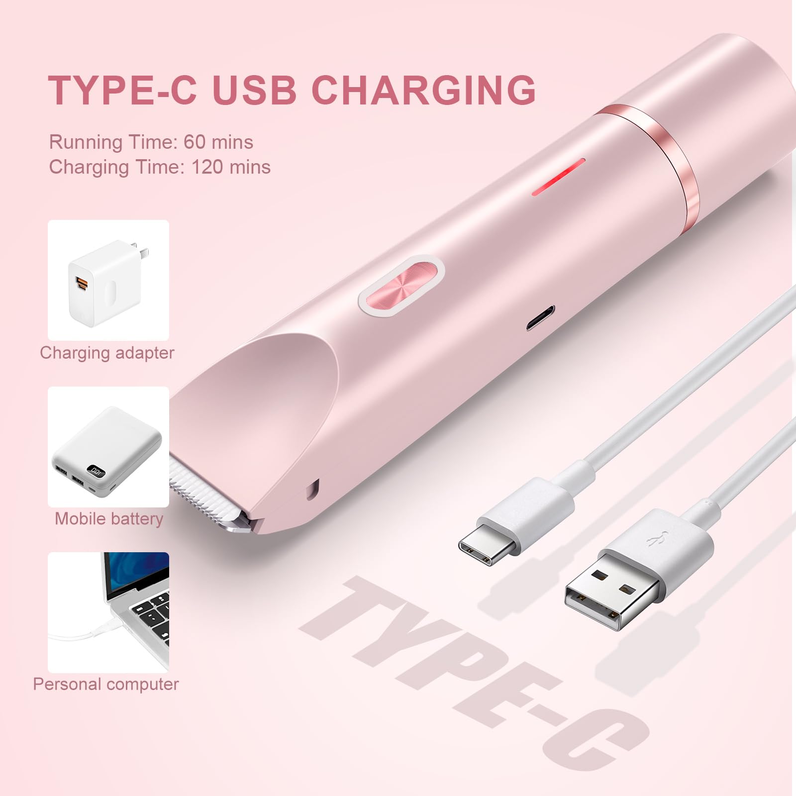 PYATE bikini trimmer USB-C charging for quick on-the-go power