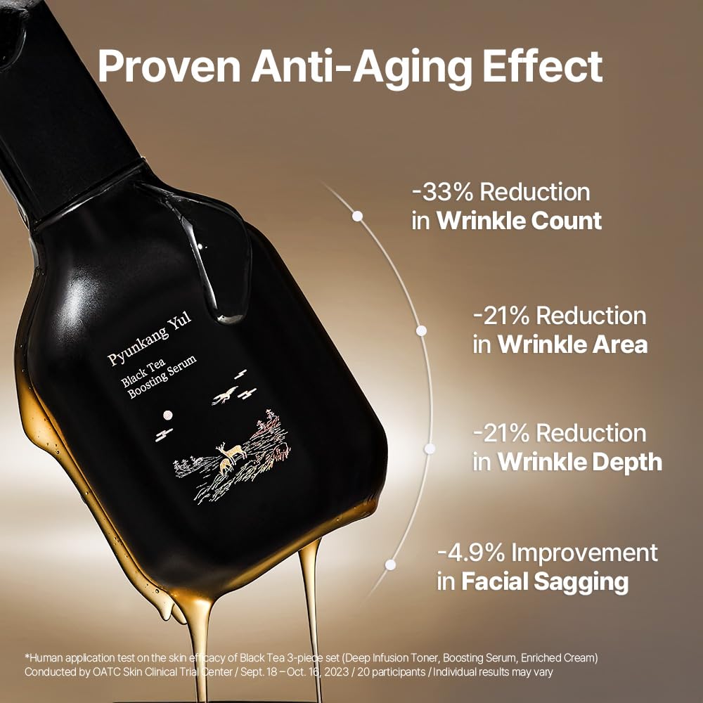 Pyunkang Yul Black Tea Toner pour closeup showing smooth texture.