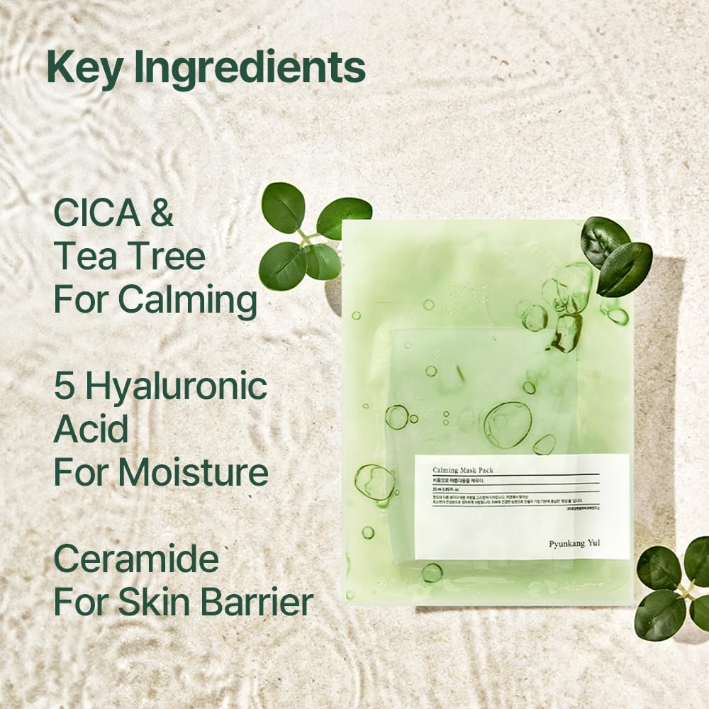 Pyunkang Yul PKY Ceramide Calming Mask Pack cica and hyaluronic visuals imply soothing hydration.