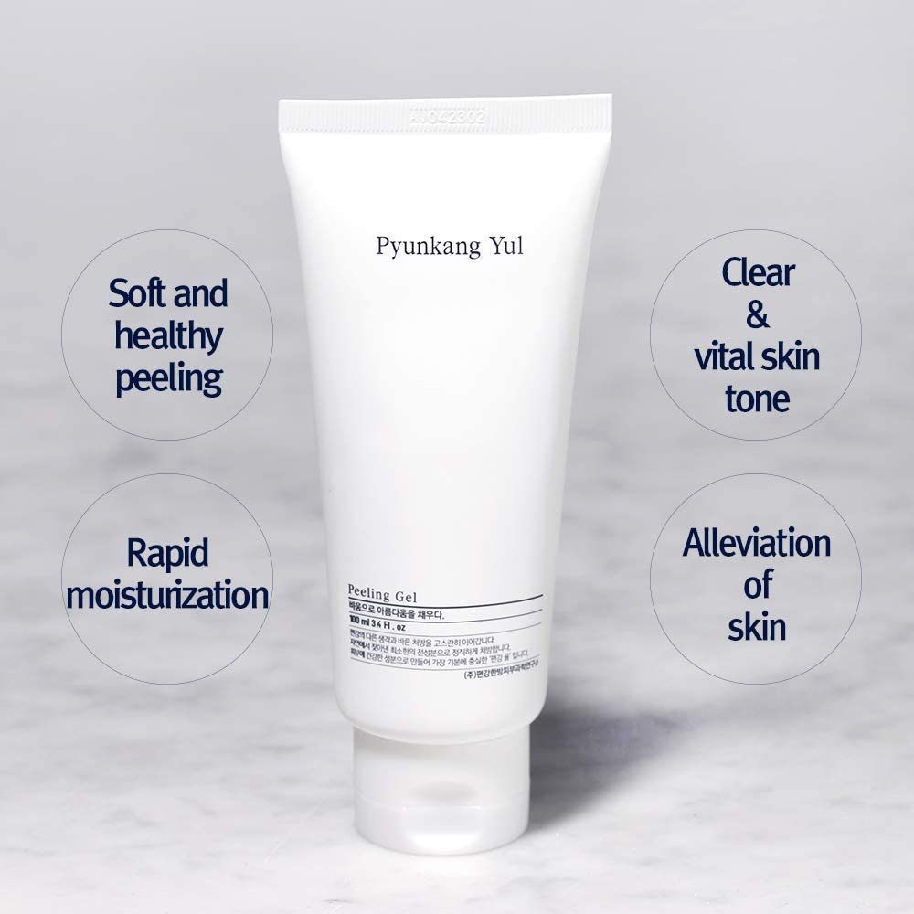 Close-up of Pyunkang Yul PKY Peeling Gel texture highlighting papaya and AHA exfoliation