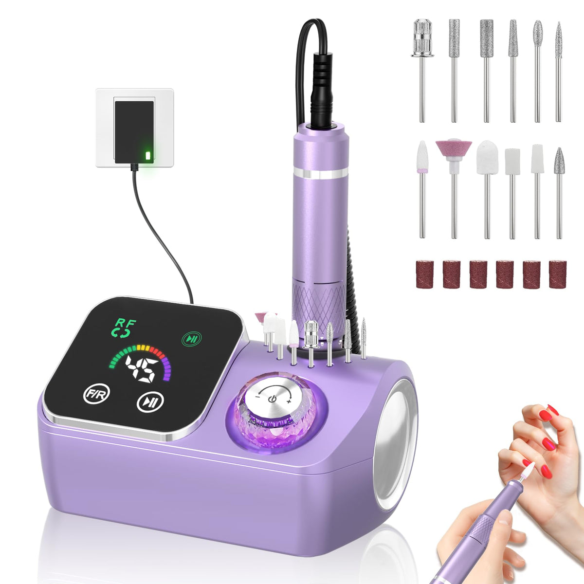 PYVOLA nail drill front view with LED display for precise RPM control.