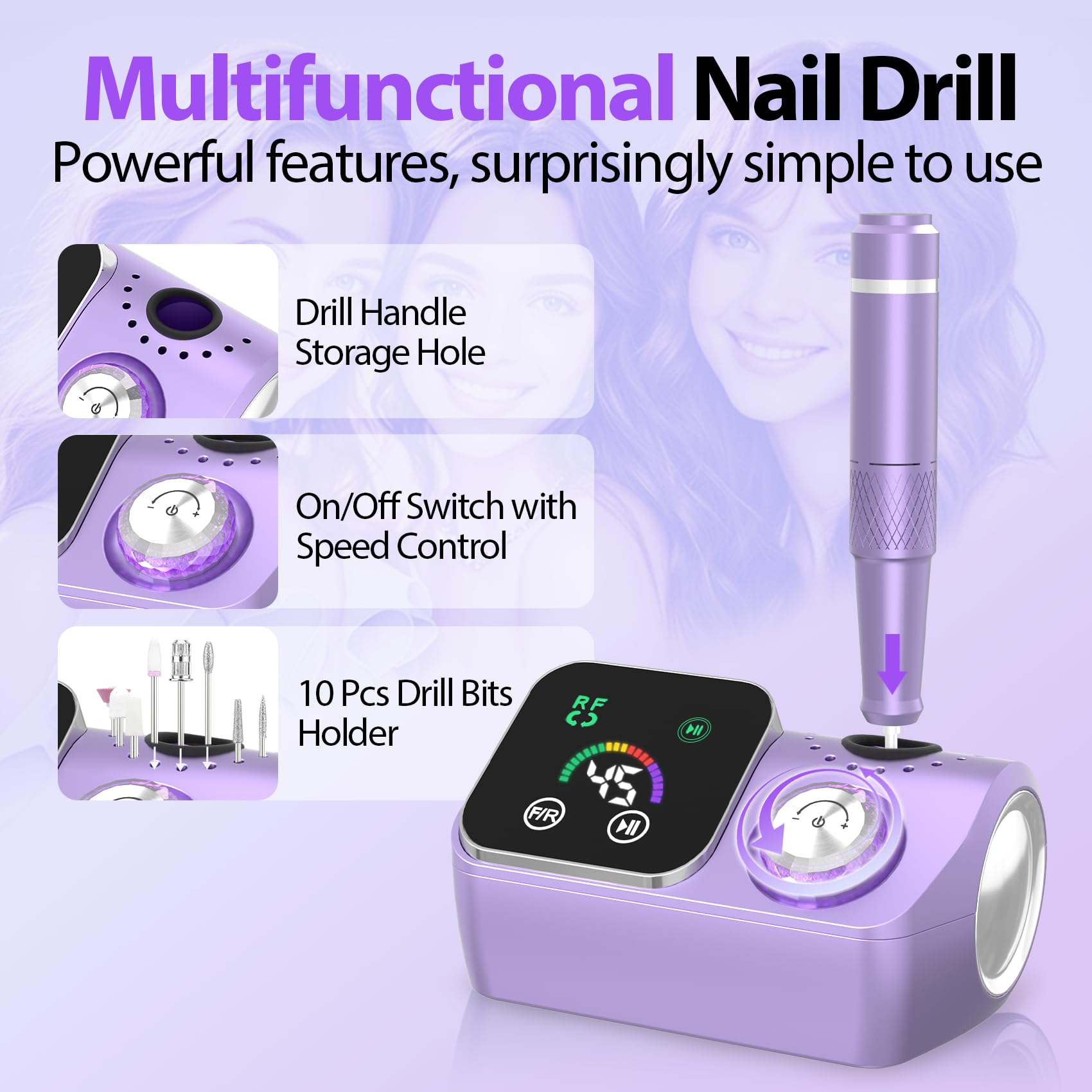 PYVOLA nail drill operates quietly with heat-dissipation for comfortable sessions.