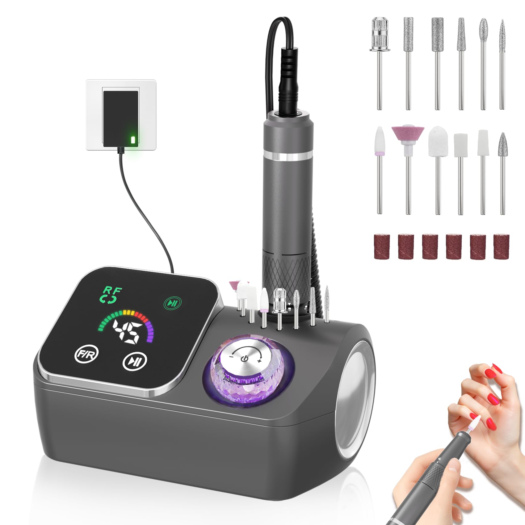 PYVOLA professional nail drill 45k rpm front view for powerful acrylic removal.