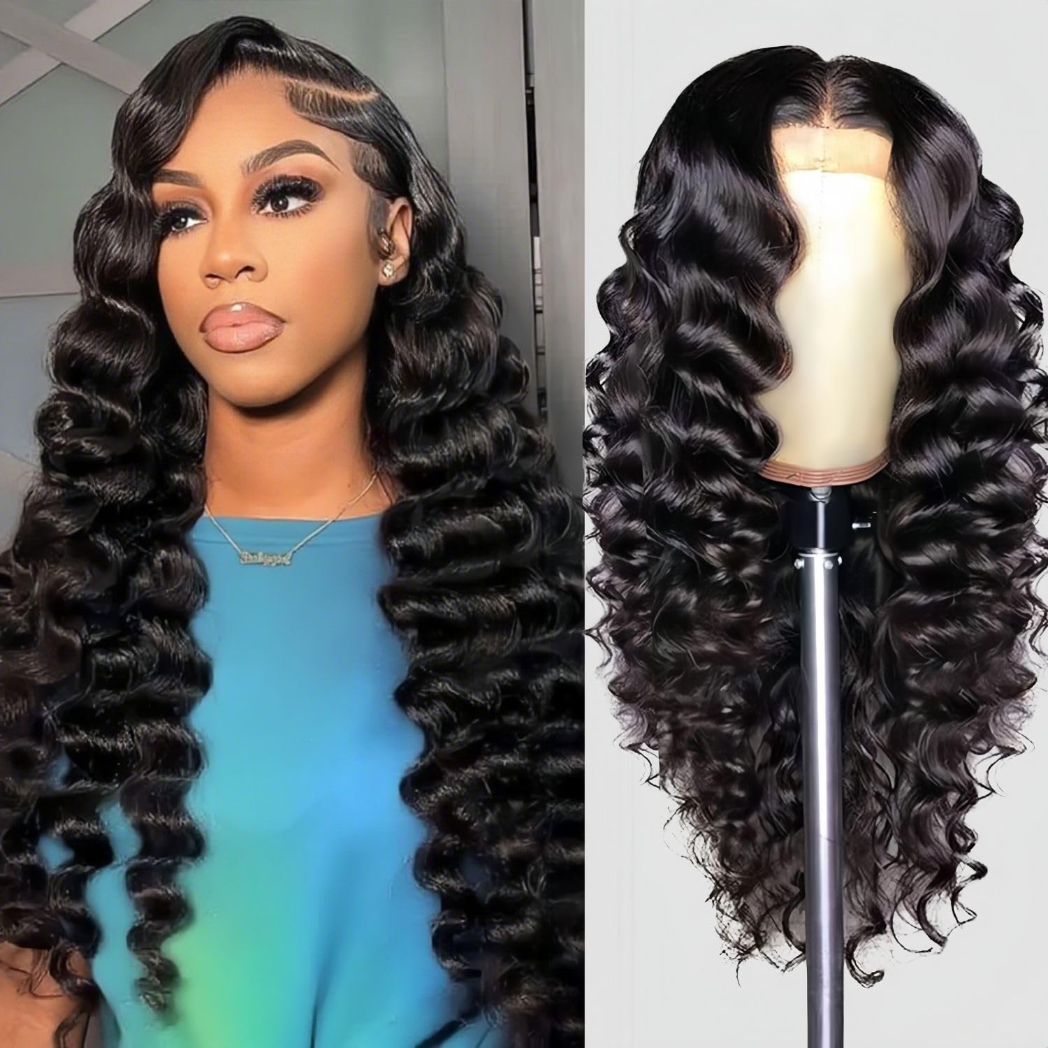 PYY Deep Wave Lace Front Wig closeup showing natural hairline blend