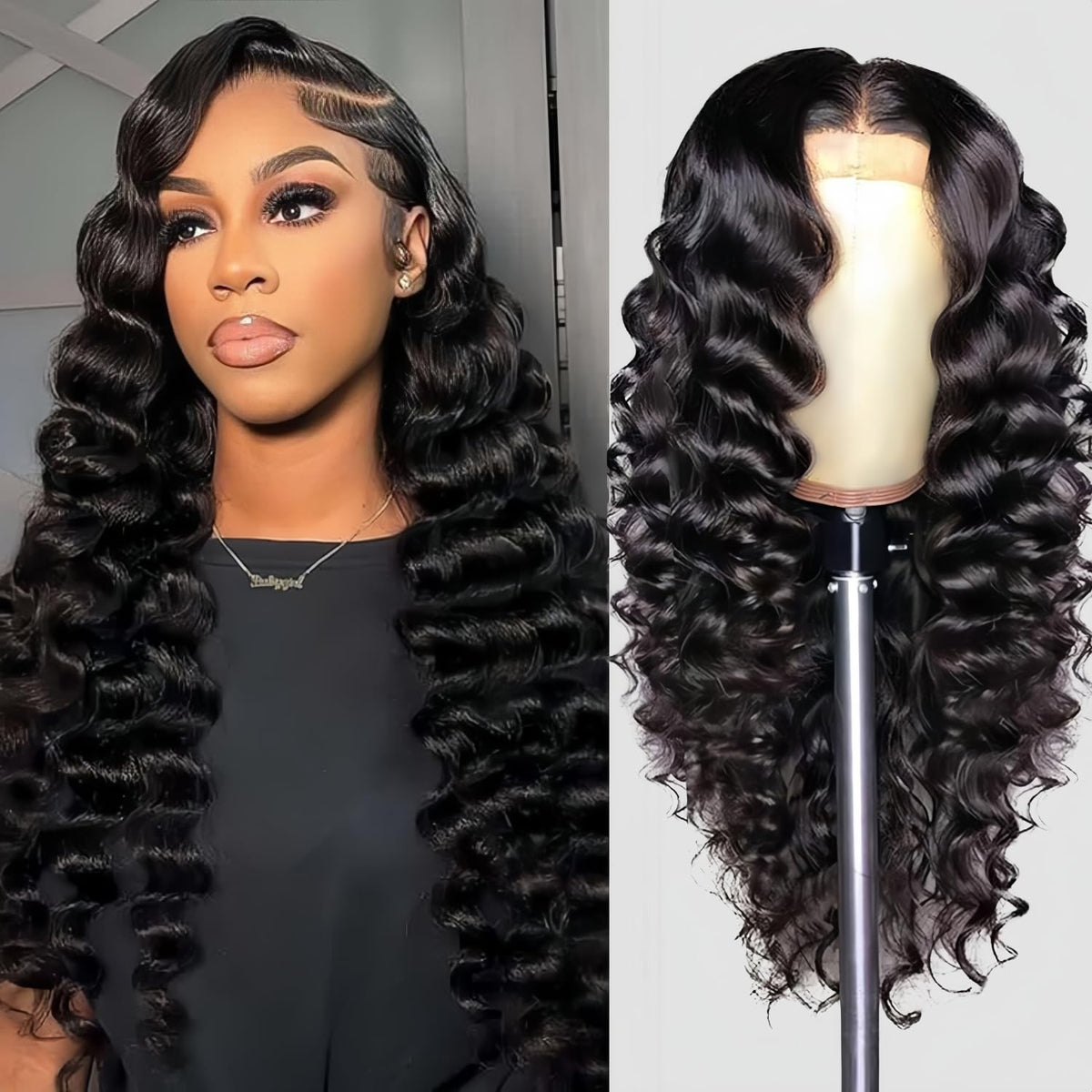 PYY Deep Wave lace front wig shows natural volume for versatile styling.