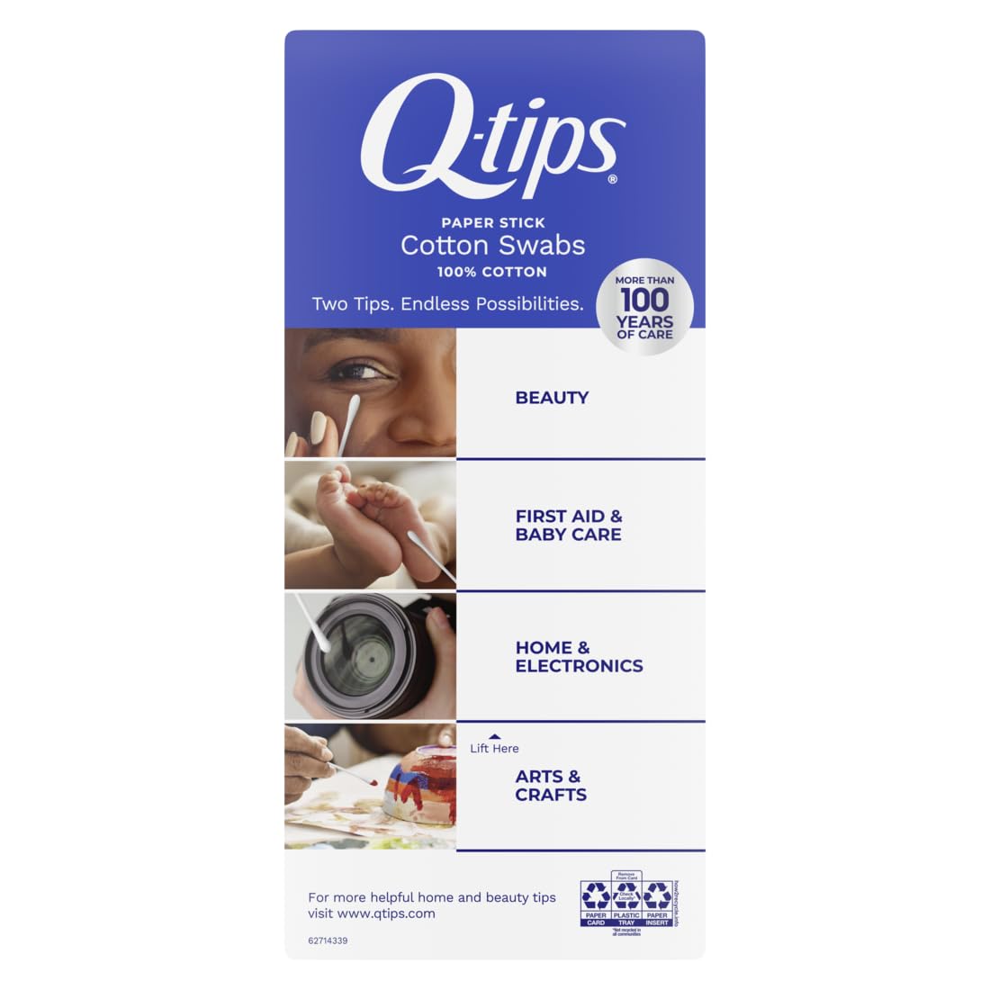 Q-tips close-up of 100% cotton tip highlighting softness and precision