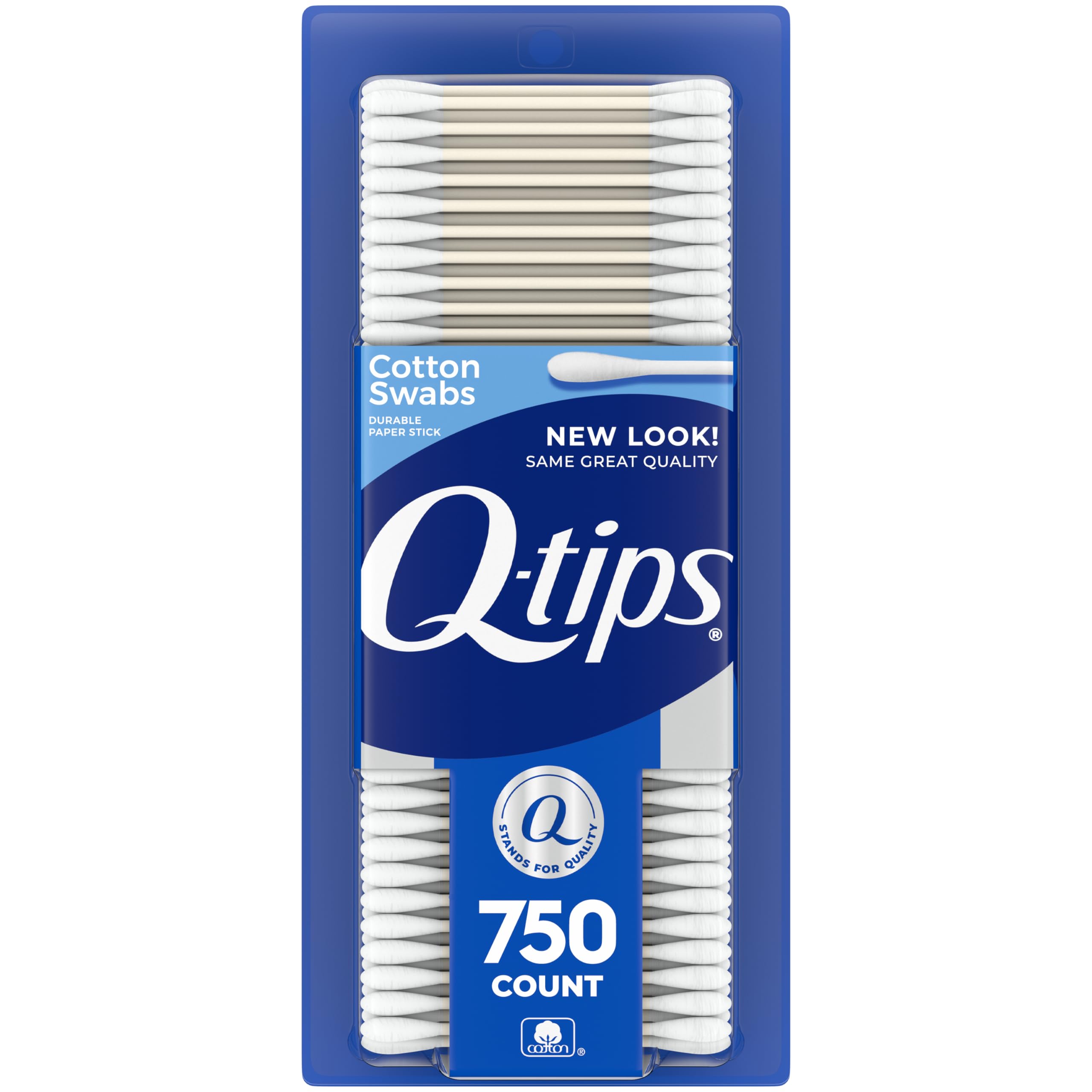 Q-tips front packaging showing 750 count and brand for value