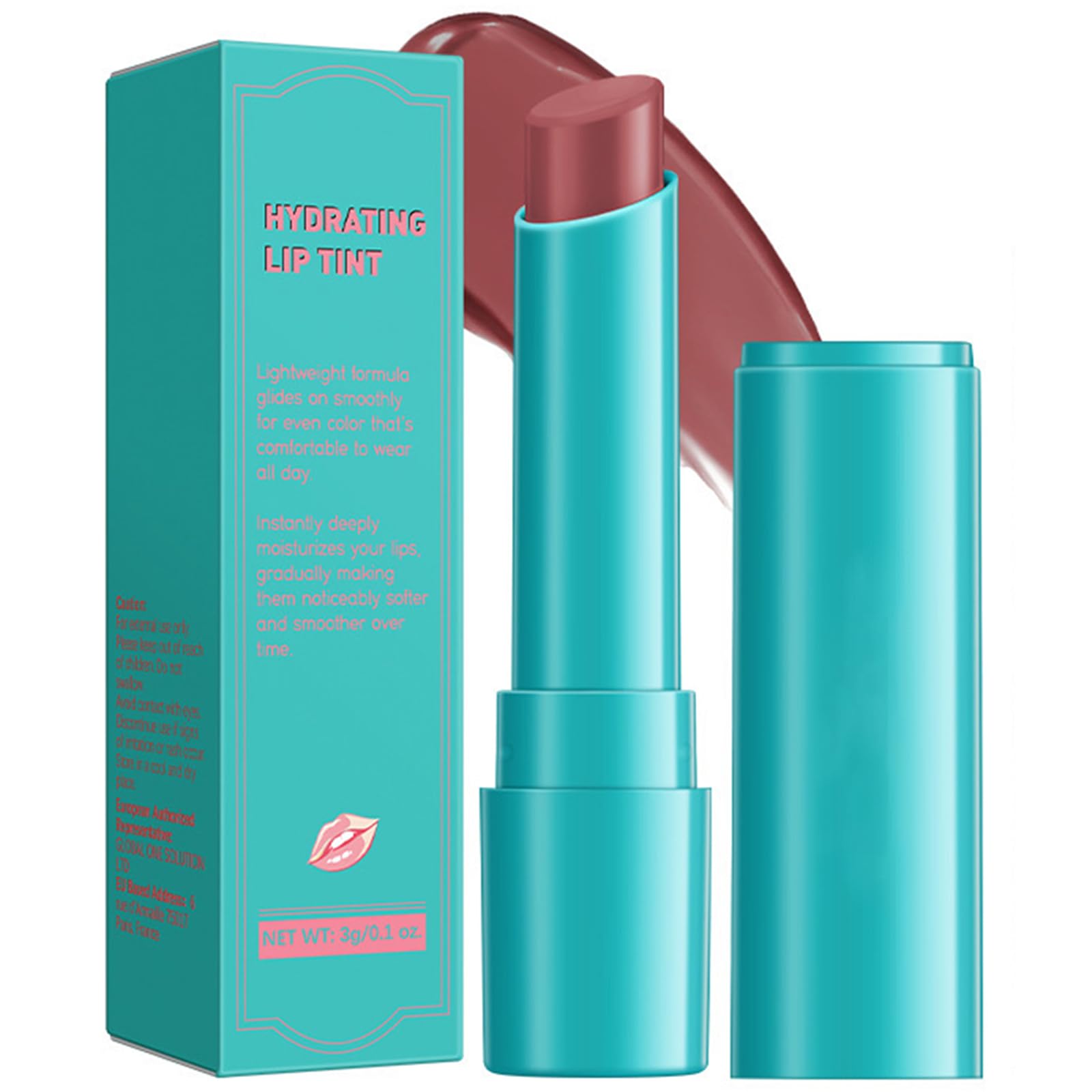 Qawnfy lip tint dusty rose balm cap closeup highlighting compact lip care packaging