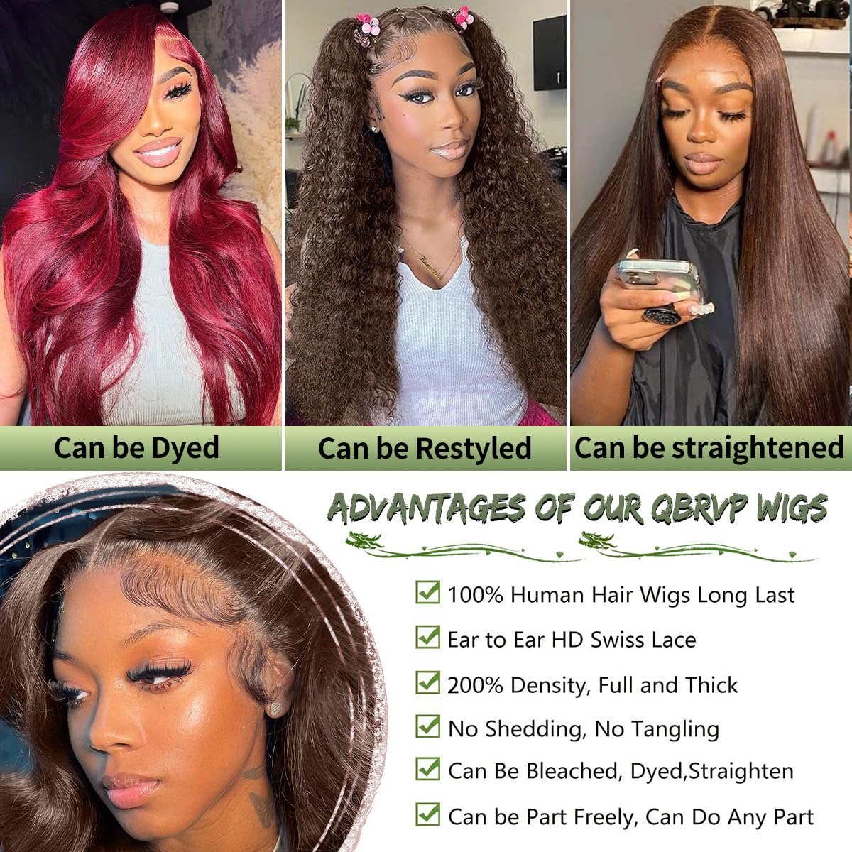 QBRVP chocolate brown wig color image shows trendy shade and vibrancy
