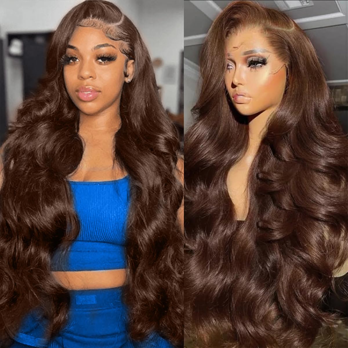 QBRVP wig chocolate brown lace-front closeup highlights natural hairline and shine