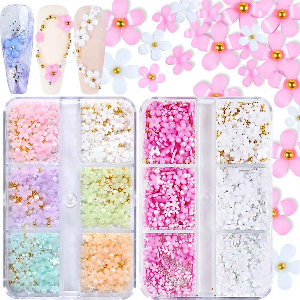 Qdsuh 3D flower nail charms packaging two boxes for easy storage and DIY.