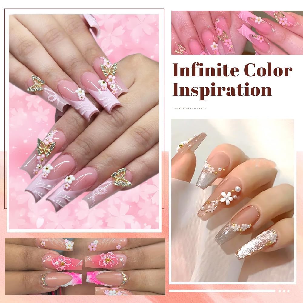 Qdsuh 3D resin pink and white cherry blossom flowers with metal beads for nails.