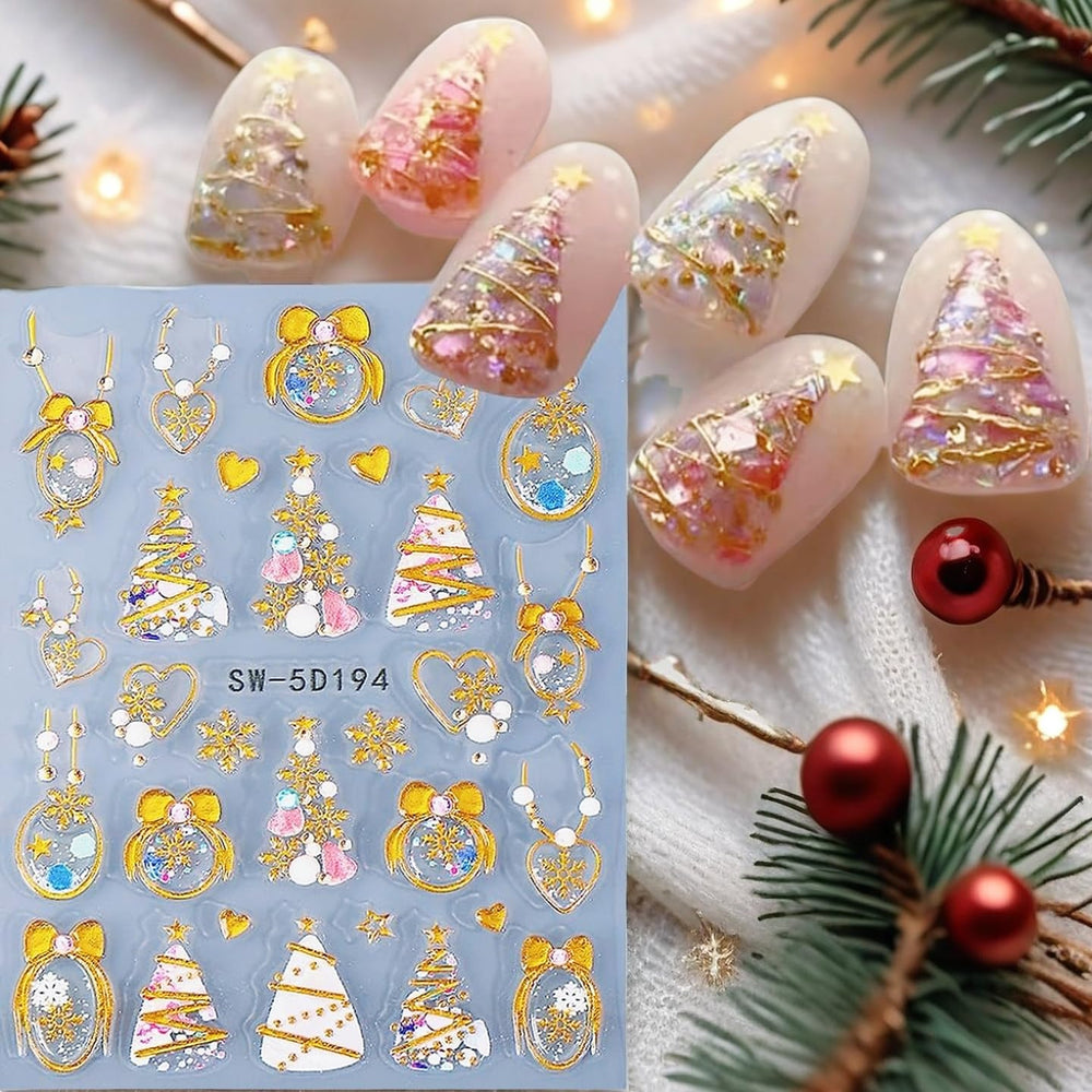 Qdsuh Christmas nail stickers gold-bell pattern for chic holiday accents.