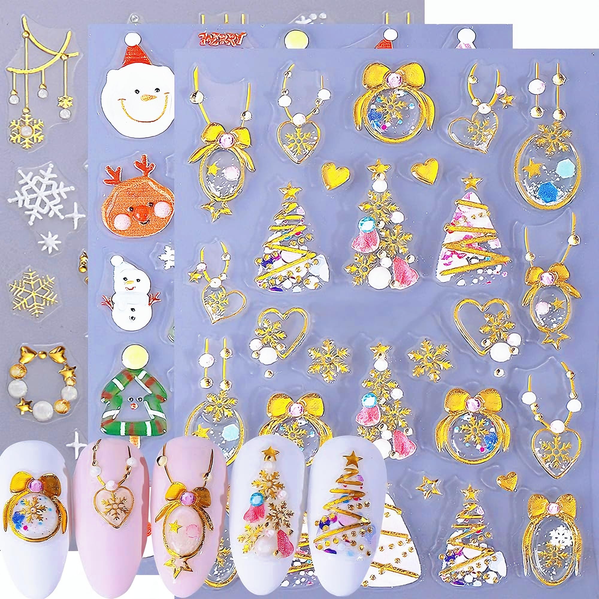 Qdsuh Christmas nail stickers with gold snowflake for festive, long-wear holiday nails.