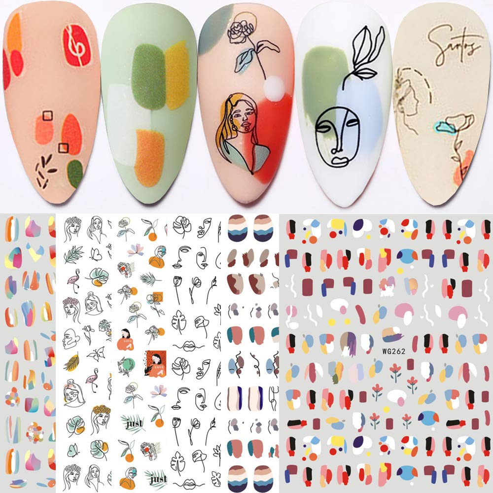 Qdsuh Graffiti Fun pegatinas para uñas con rostro de dama abstracto, aplicación rápida.