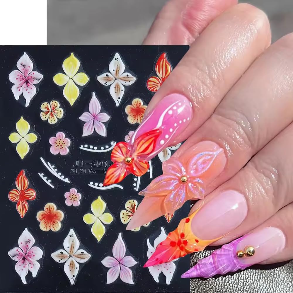 Qdsuh pink and white lily designs deliver a realistic, dimensional 5D look on nails.