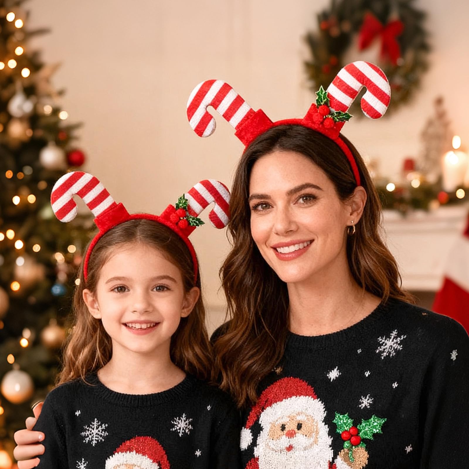 QDTK Christmas party headband worn on model highlights festive style for gatherings.