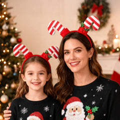 QDTK Christmas party headband worn on model highlights festive style for gatherings.