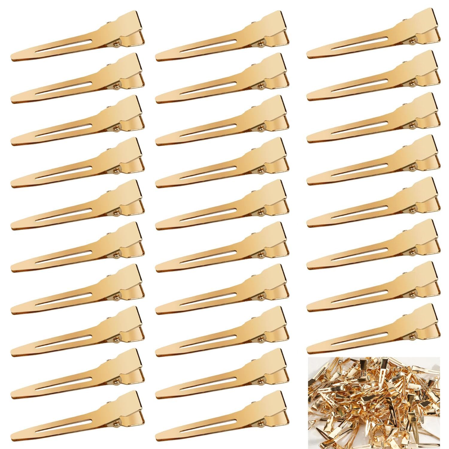 Qearl gold single-prong curl clip pack secures pin curls for styling