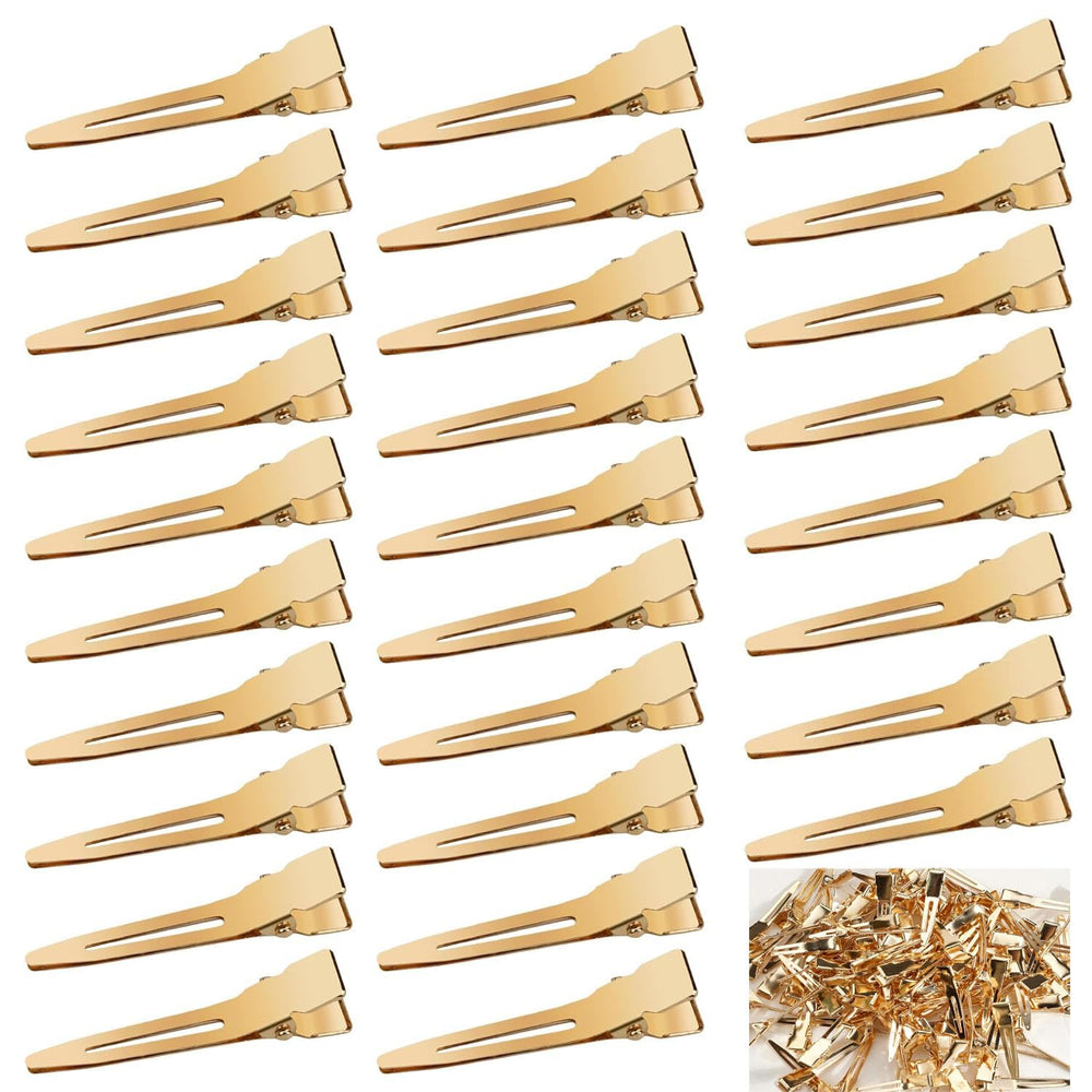 Qearl gold single-prong curl clip pack secures pin curls for styling