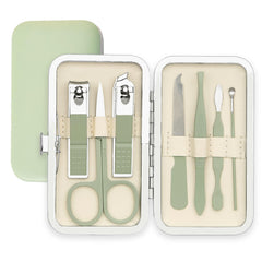 QEYMN manicure set in green case for portable nail grooming