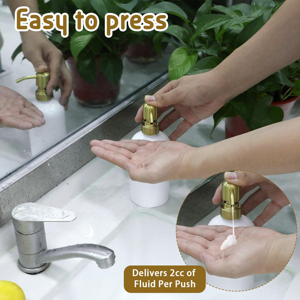 QfwdfcTrenz stainless steel pump head adds a premium gold finish and durability.