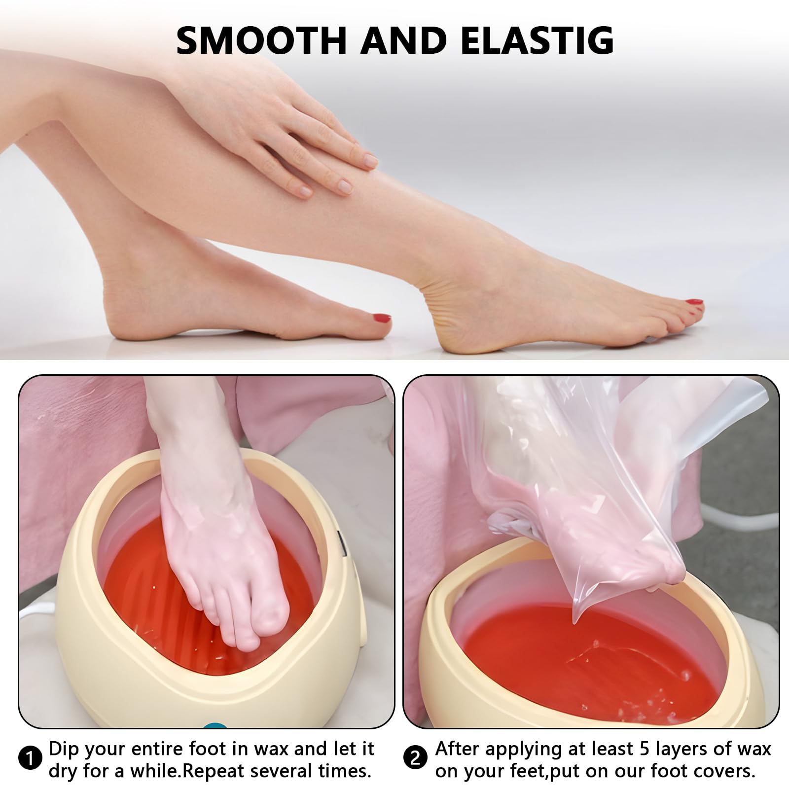 QGEIB foot cover on foot after paraffin dip, offering clean, snug fit.