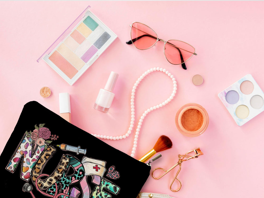 QGFM Nurse Makeup Bag shown as a stylish gift option for birthdays or nursing students.