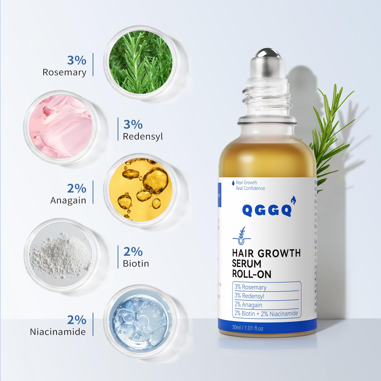 QGGQ Hair Growth Serum Roll-On compact bottle stored in bag for travel