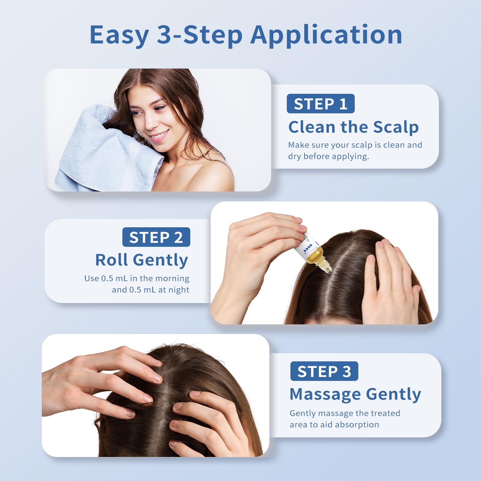 QGGQ Hair Growth Serum Roll-On in use during routine for quick refresh